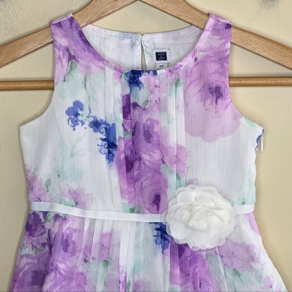 Janie and Jack | Purple White Blue Floral Chiffon A-Line Pleated Dress Size 2T - Picture 3 of 6